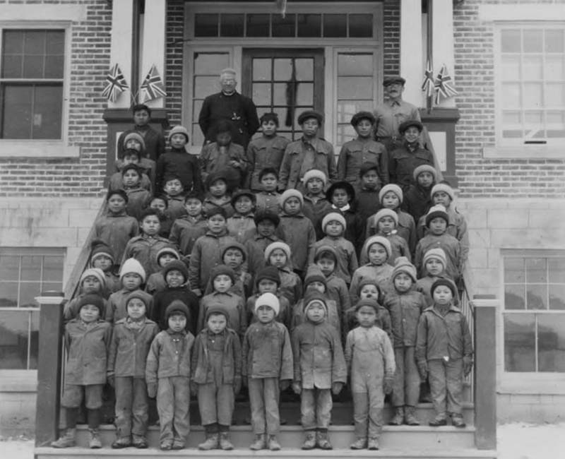 group of students and teachers outside Lejac Stuart Lake school 