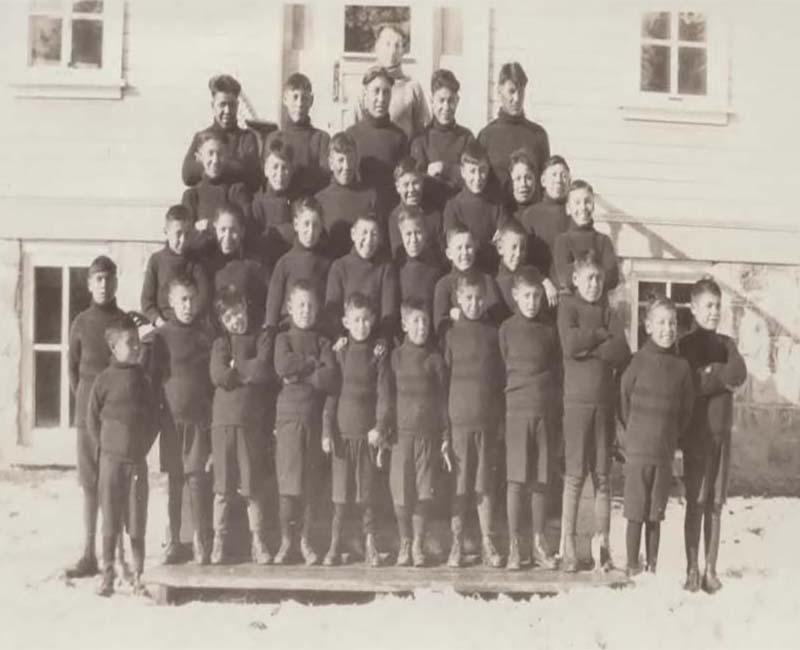 Group of students outside Sturgeon Lake Calais school