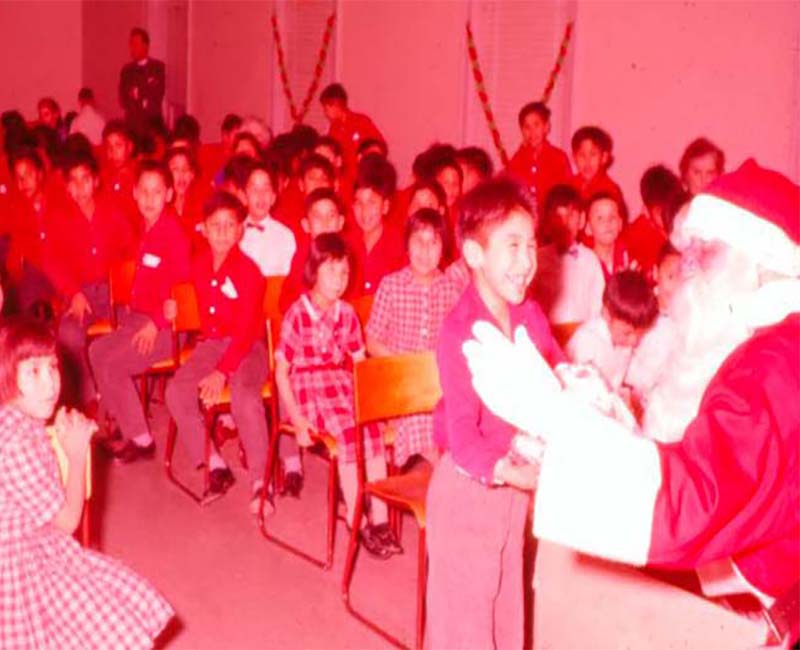 Students from Cecilia Jeffrey getting a visit from Santa Claus