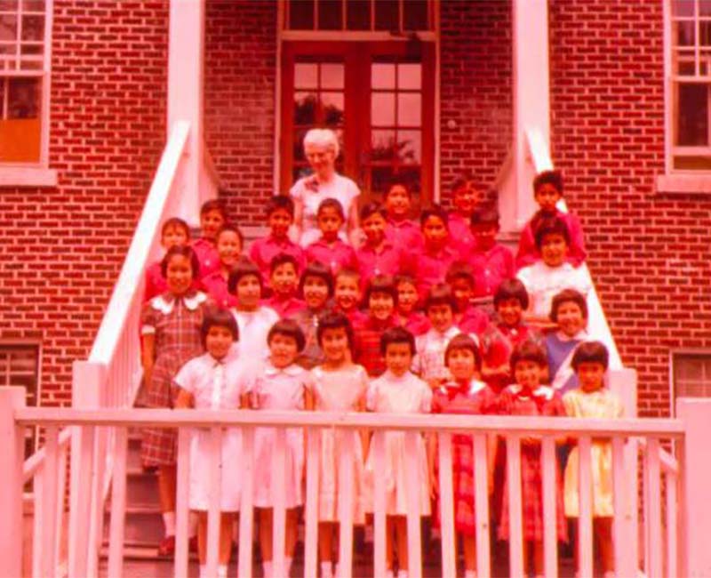 Group of students outside Cecilia Jeffrey school