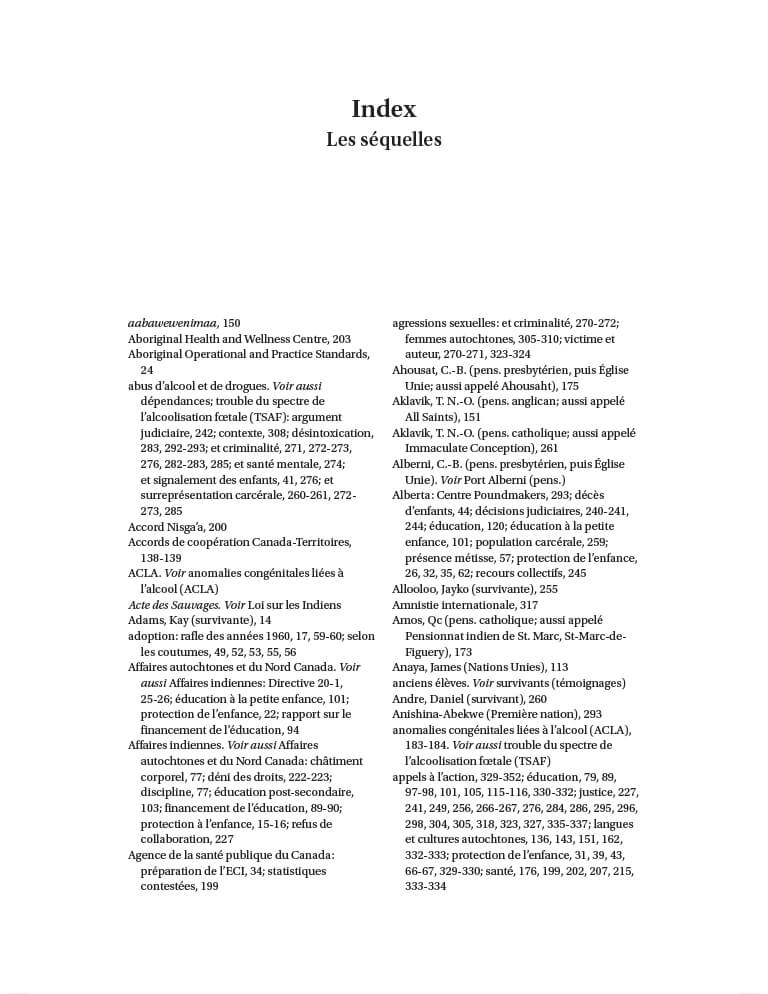 Couverture du document "Index pour le Pensionnats du Canada : Les séquelles"
