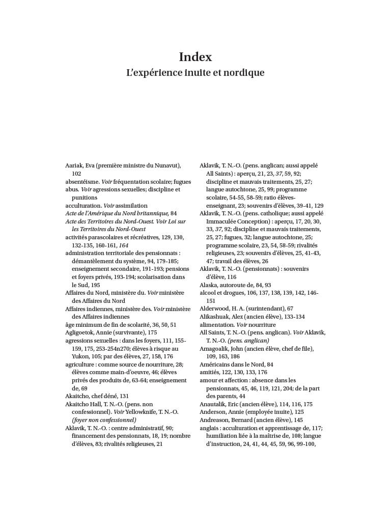 Couverture du document "Index pour le Pensionnats du Canada : L’expérience inuite et
                nordique"